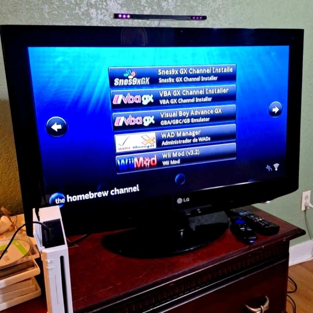 Nintendo Wii Console with White Console and Black TV Display